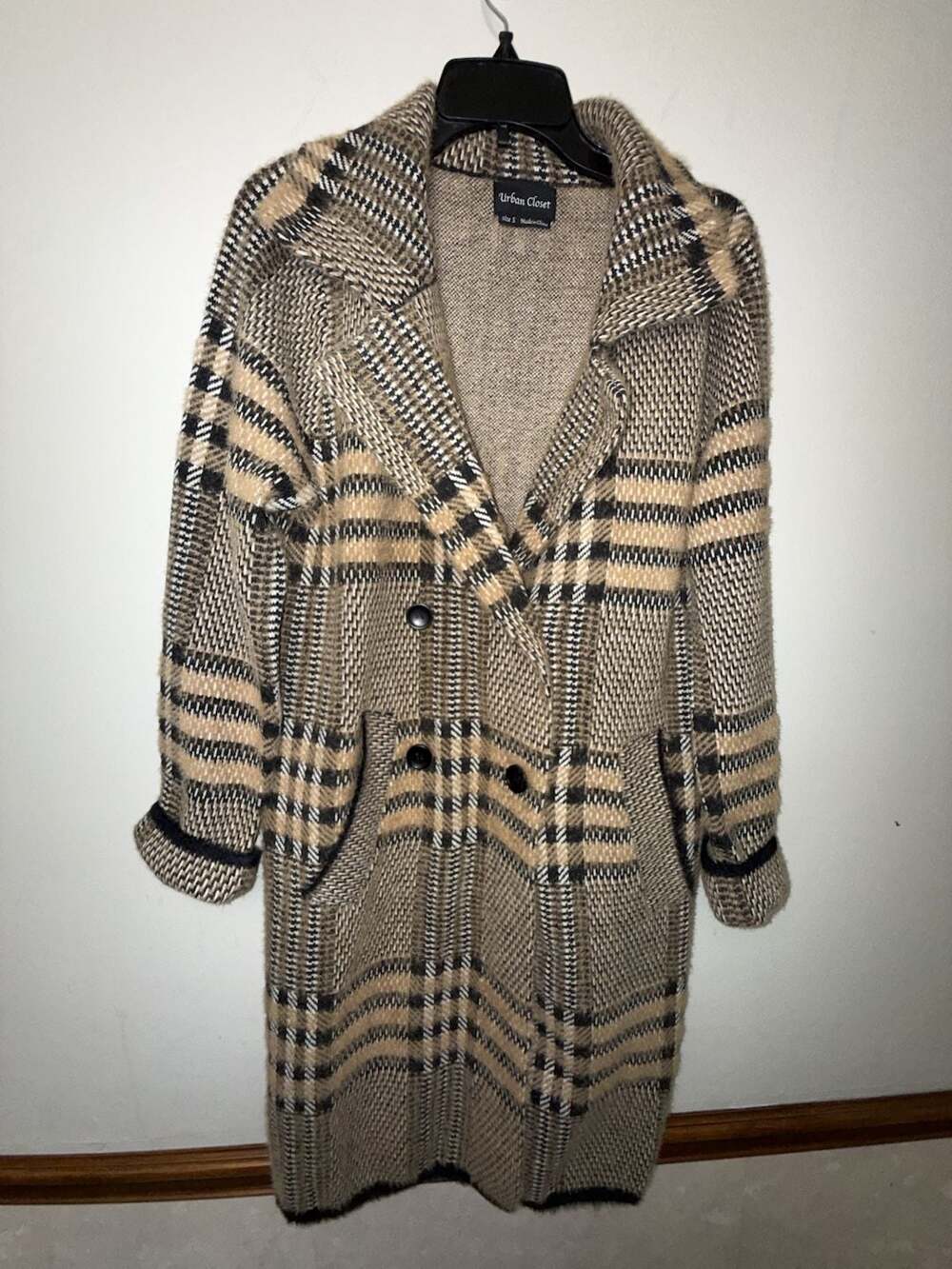 Urban Closet Longline Plaid Knit Cardigan Coat
